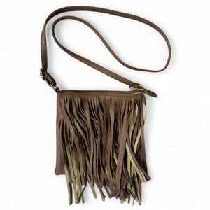Fringe Brown Leather Crossbody Bag
